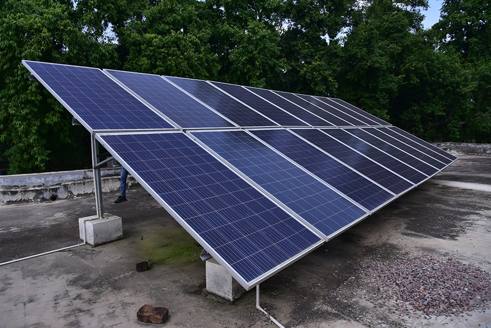 Completed solar panel installation at Civil Defence in Chennai by Rich Phytocare, supporting clean energy initiatives.